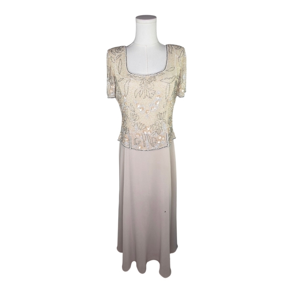 Vintage Stenay Petite Beaded Silk Evening Gown P8 Champagne Mother Bride